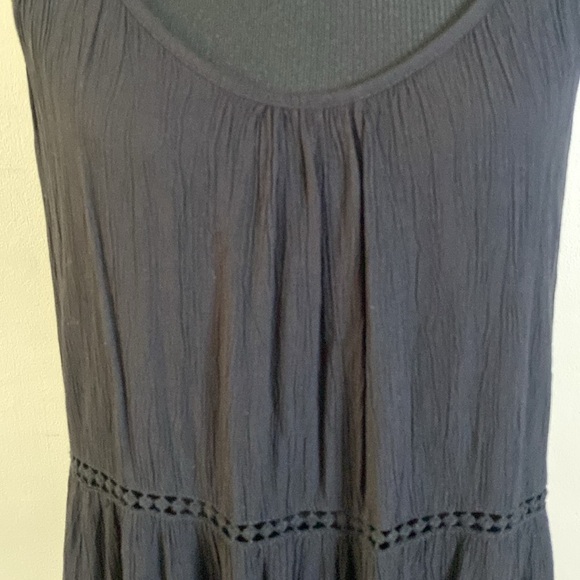VENUS Black Gauze Maxi Dress Tiered w Open Lace Between Adjustable Straps L NWOT - Picture 9 of 11